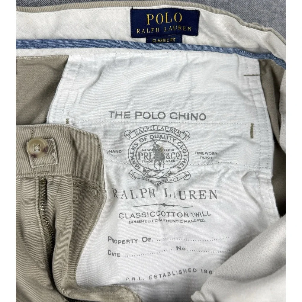 Polo Ralph Lauren Classic Fit Chino Pants Mens 34x32 Khaki Tan Cotton